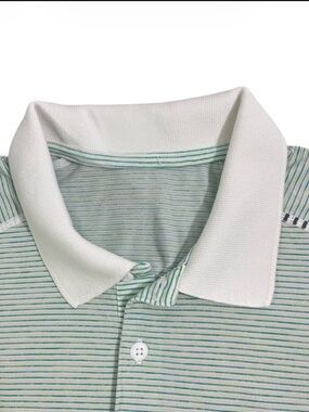 Lululemon Metal Vent Tech Polo Shirt Large Green/White Stripe